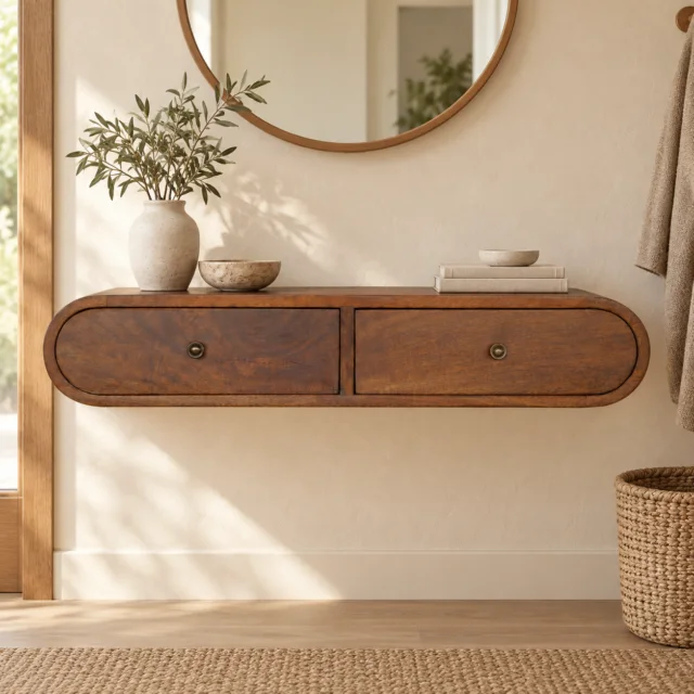 Lunden Floating Console — Chestnut — styled interior