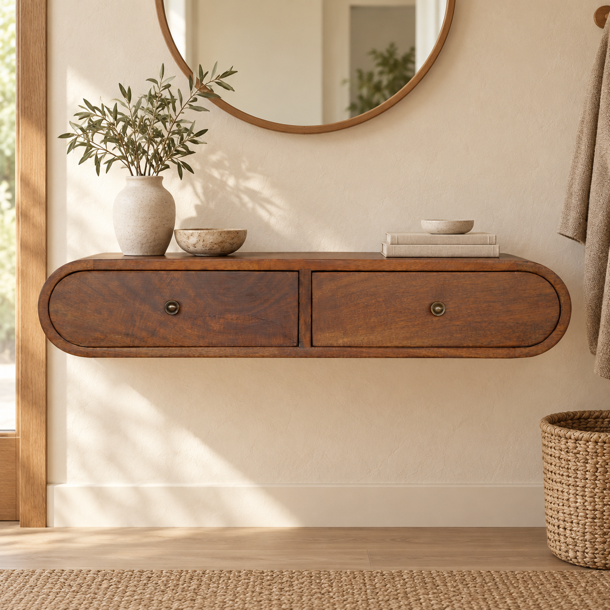Lunden Floating Console — Chestnut — styled interior