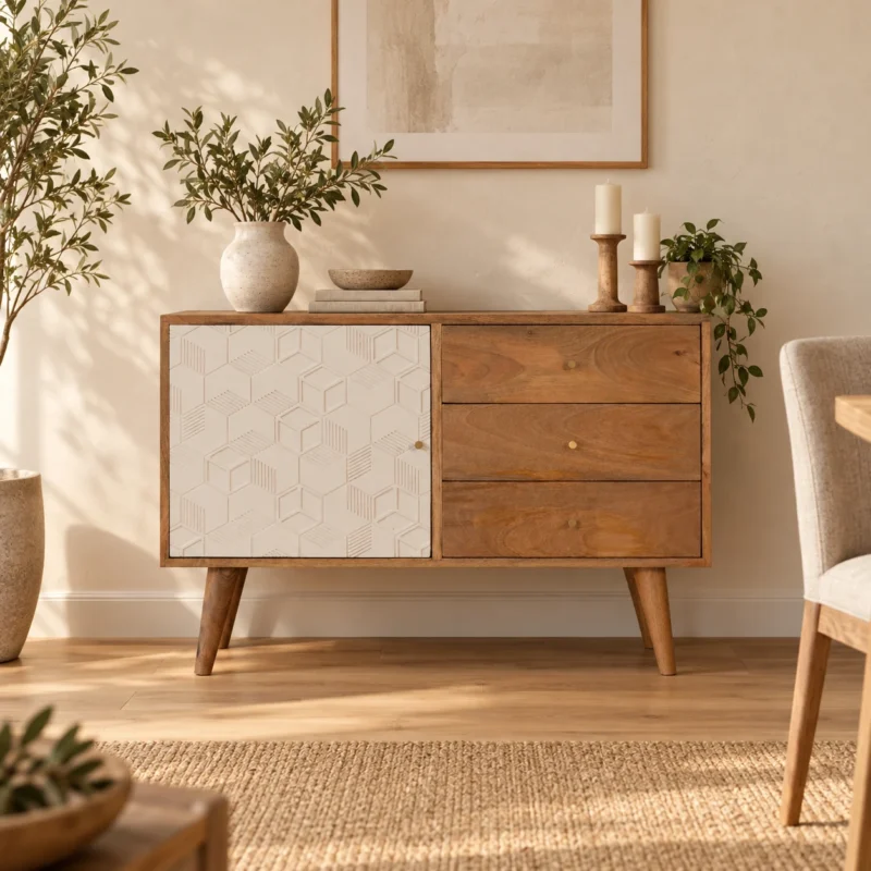 Acadia Carved Sideboard — Chalk — styled interior