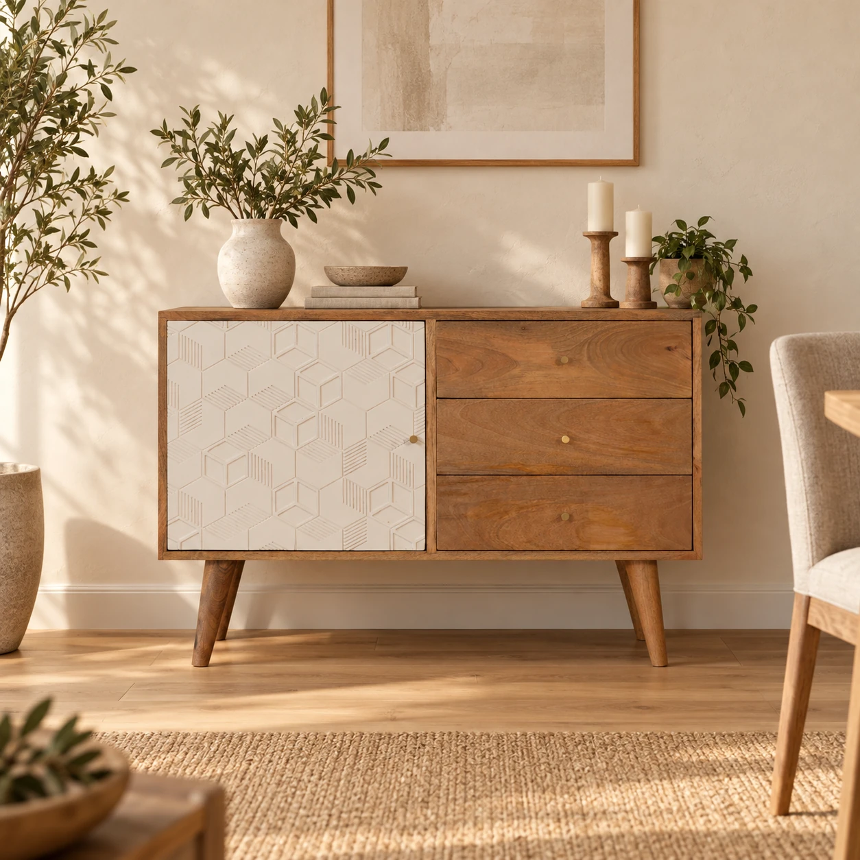 Acadia Carved Sideboard — Chalk — styled interior