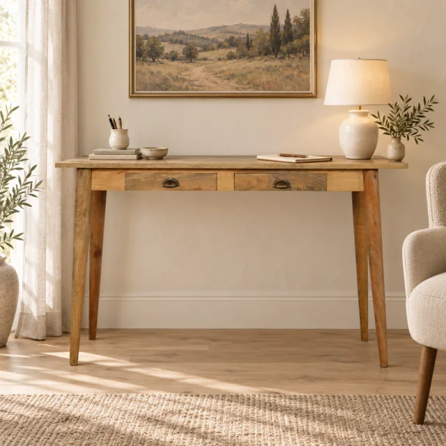 Nord Two-Drawer Writing Desk — styled interior