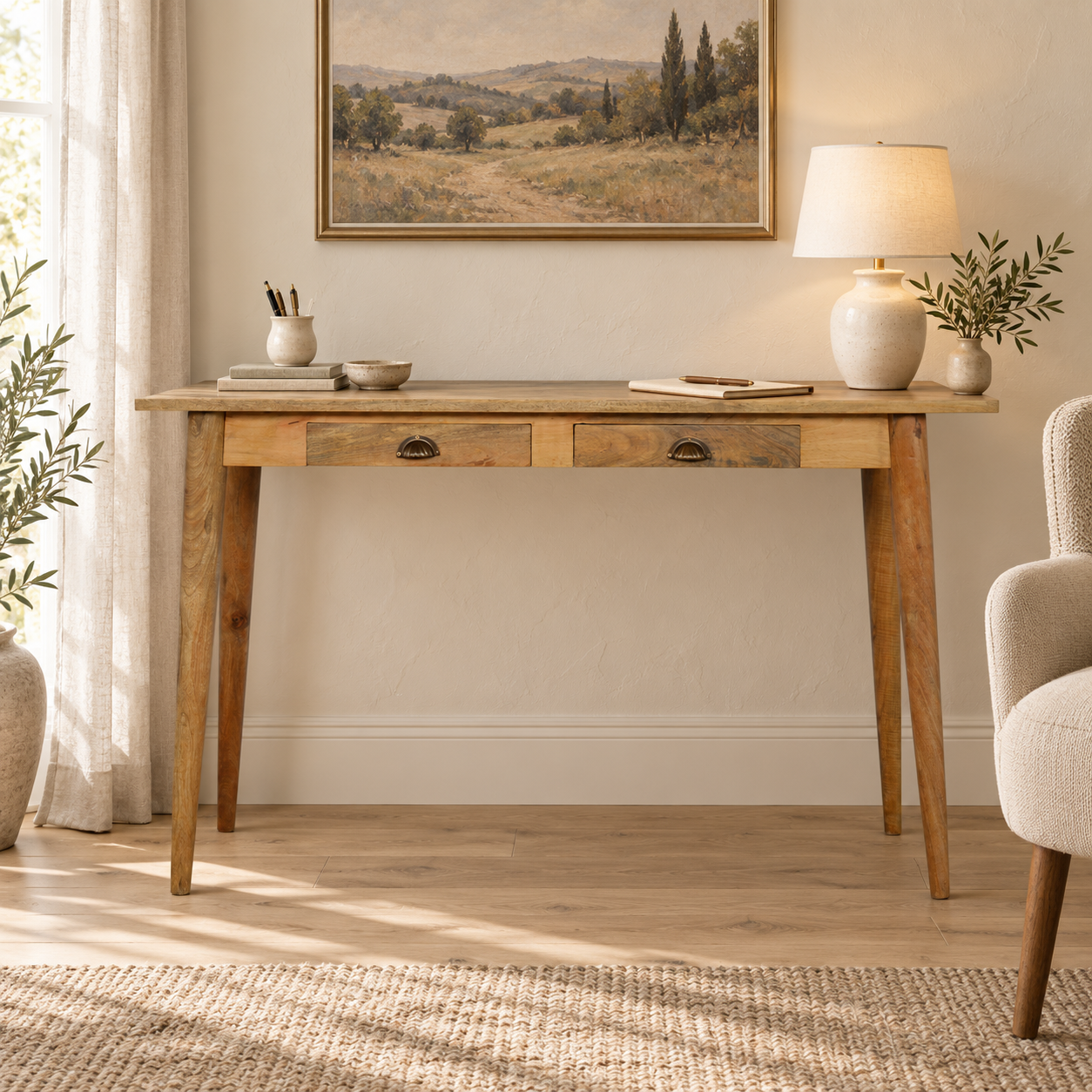 Nord Two-Drawer Writing Desk — styled interior
