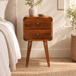 Lina Petite Curved Bedside — Chestnut · 30 × 55 cm — styled interior