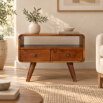 Lina Petite Curved Media Unit with 2 Drawers — Chestnut — styled interior