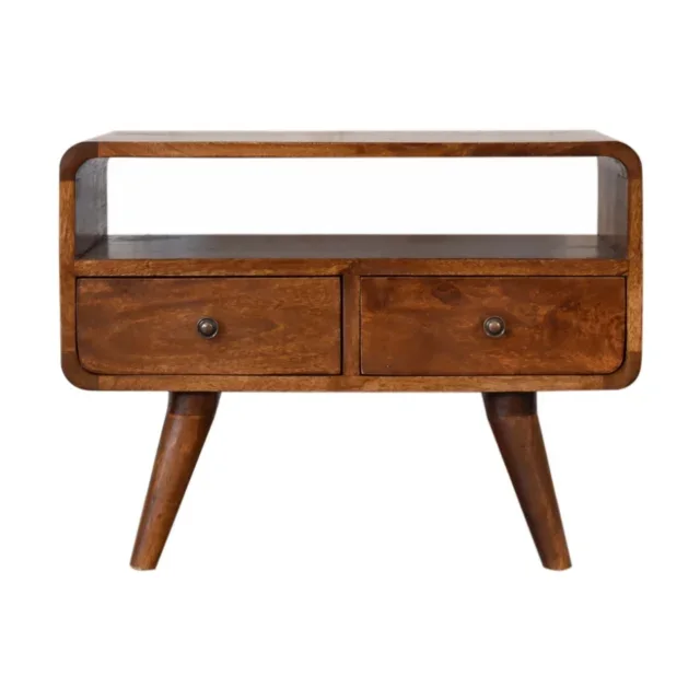 Lina Petite Curved Media Unit with 2 Drawers — Chestnut — alternate view