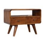 Lina Petite Curved Media Unit with 2 Drawers — Chestnut — product photograph