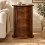 Runa Round Three-Drawer Chest — styled interior
