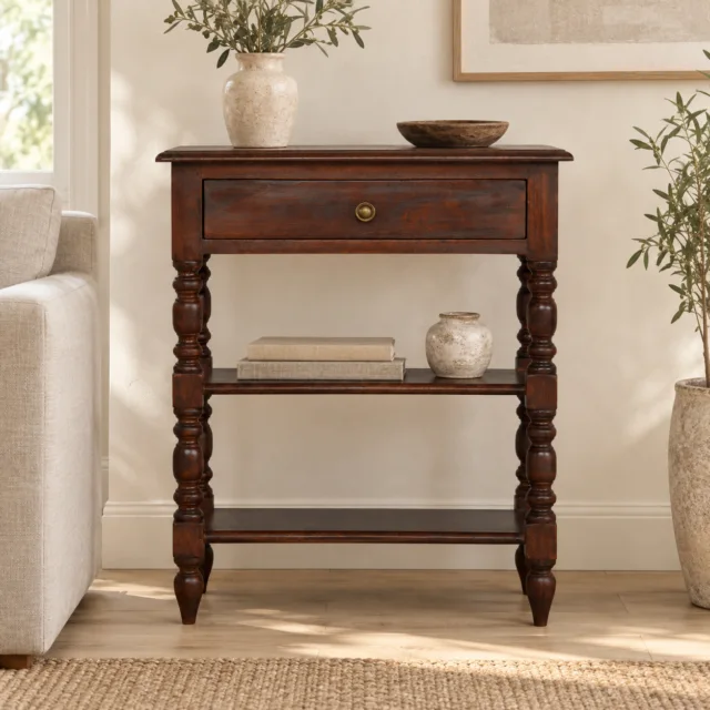 Forma Turned Occasional Table — Chestnut — styled interior