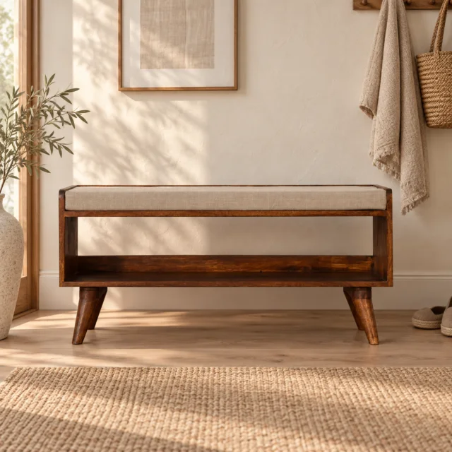 Nord Mud Linen Storage Bench — Chestnut — styled interior