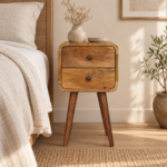 Lina Petite Curved Bedside — Natural · 30 × 55 cm — styled interior