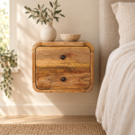 Lina Petite Curve Floating Bedside — Natural — styled interior