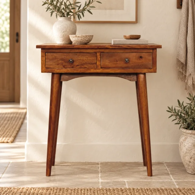 Forma Petite Hallway Console — Chestnut — styled interior