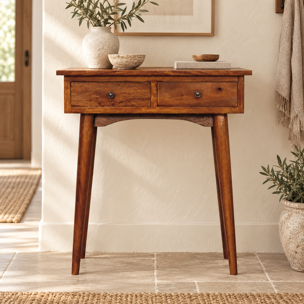Forma Petite Hallway Console — Chestnut — styled interior