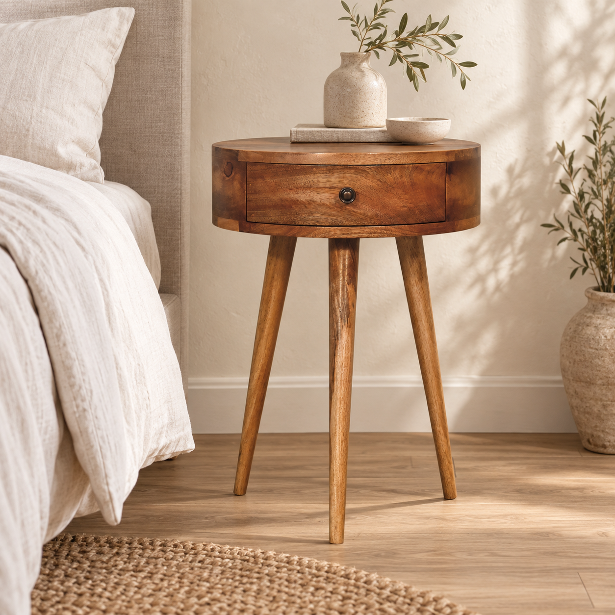 Forma Petite Circular Shape Bedside — Natural — styled interior