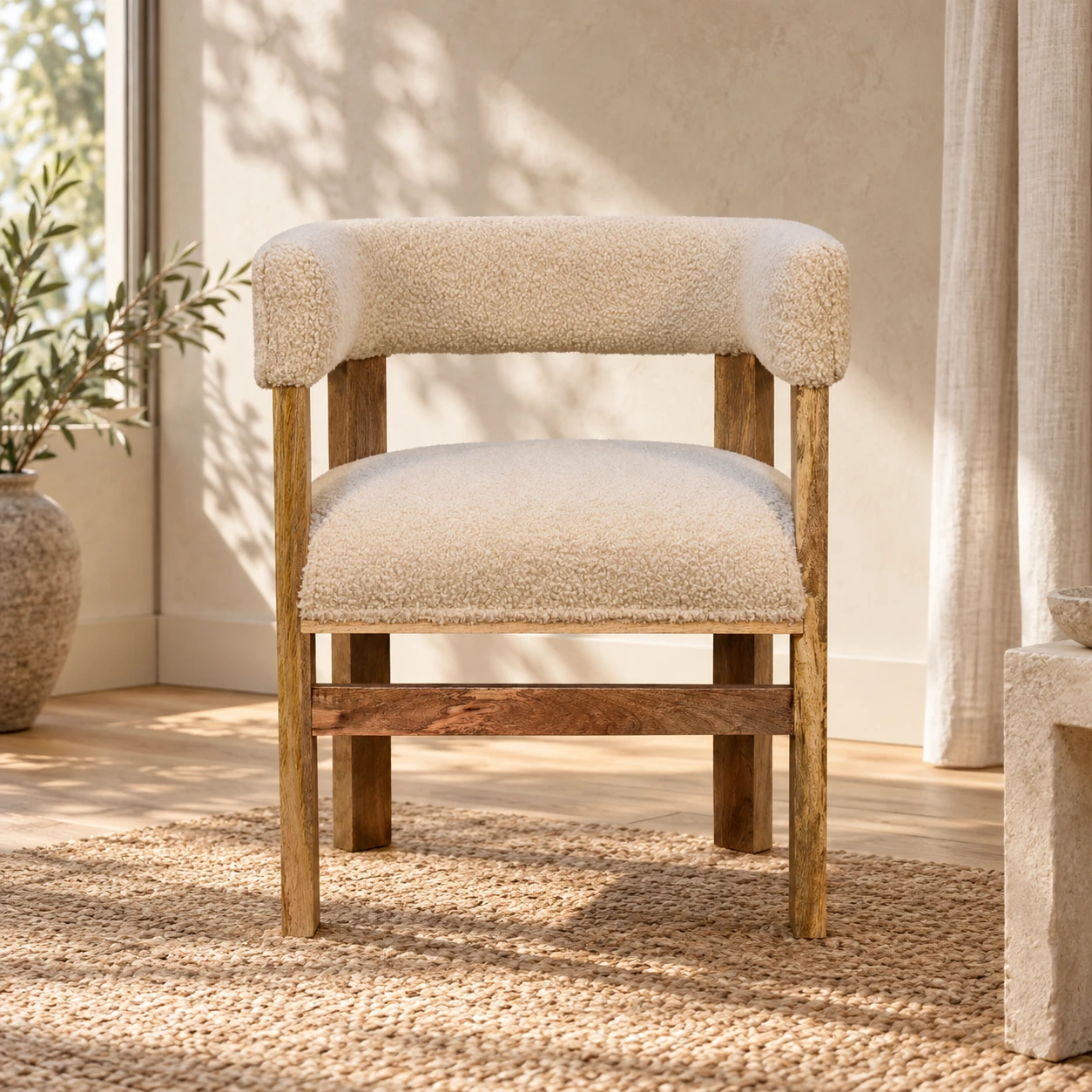 Saffron Open-Back Bouclé Chair — styled interior