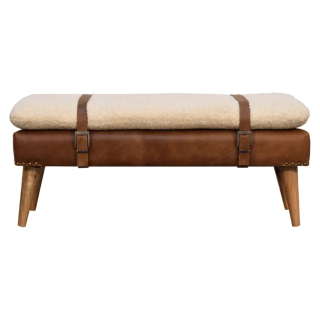 Forma Bouclé Buffalo Hide Leather Bench — Natural — alternate view