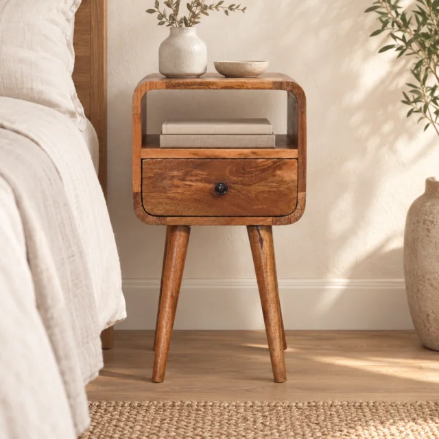 Lina Petite Curve Open Bedside — Natural — styled interior