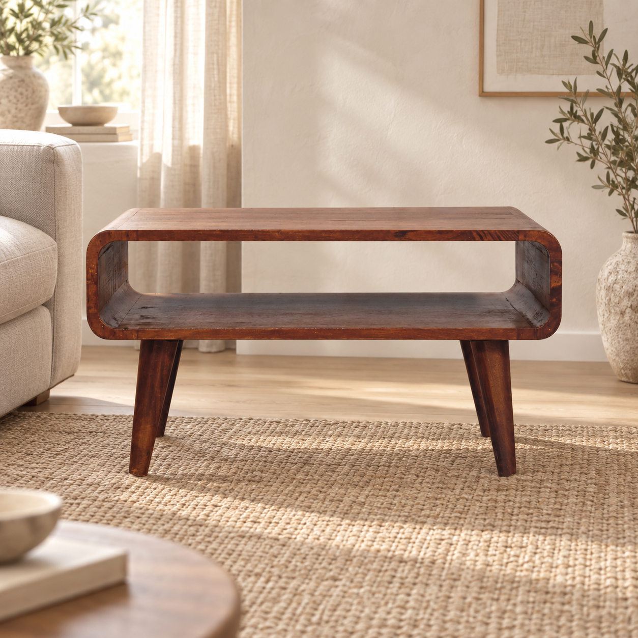 Forma Open Media Unit — Chestnut — styled interior