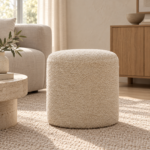 Lina Boucle Cream Round Footstool — styled interior