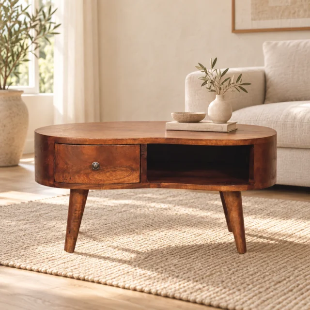 Forma Petite Wave Coffee Table — Chestnut — styled interior