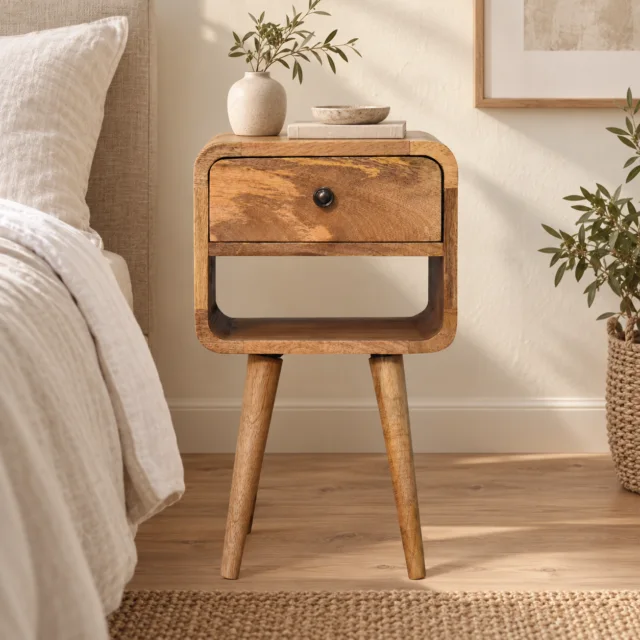 Lina Petite Curve Lower Bedside — Natural · 30 × 55 cm — styled interior