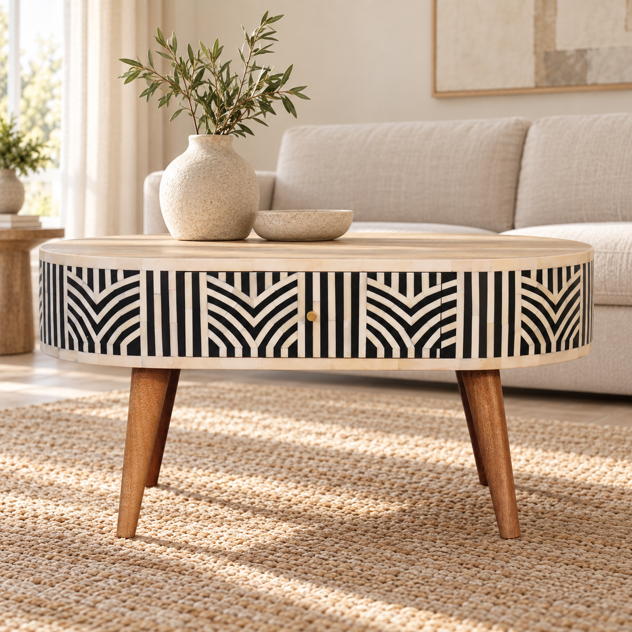 Edda Bone Inlay Coffee Table — Natural — styled interior