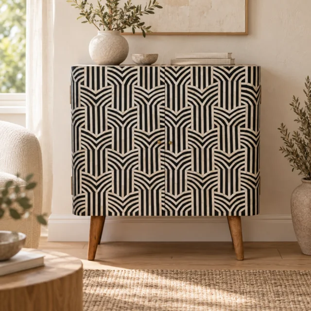 Edda Bone Inlay Cabinet — Natural — styled interior