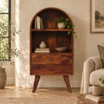 Lina Rounded Display Cabinet — Chestnut — styled interior