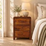 Aspen Three-Drawer Bedside — styled interior