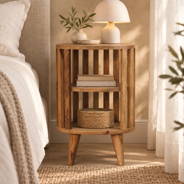 Ariella Two-Shelf Bedside — styled interior
