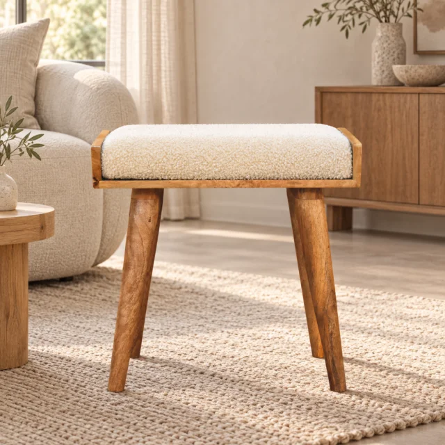 Forma Boucle Cream Tray Style Footstool — styled interior