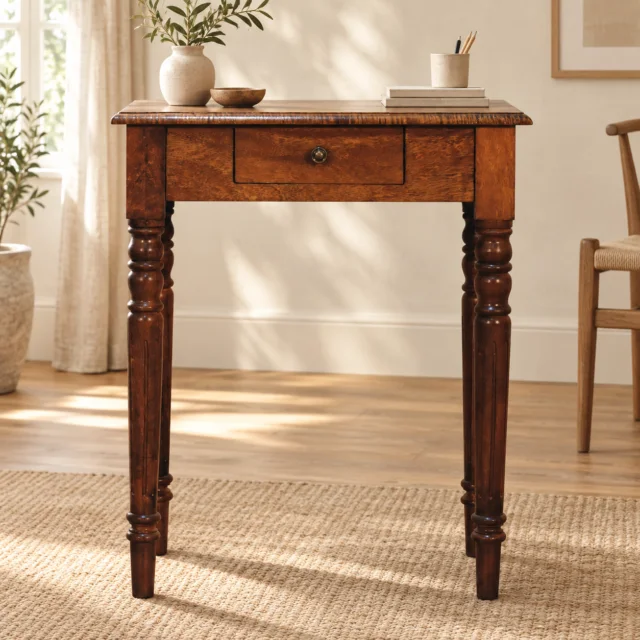 Forma Turned Leg Writing Desk — Chestnut — styled interior