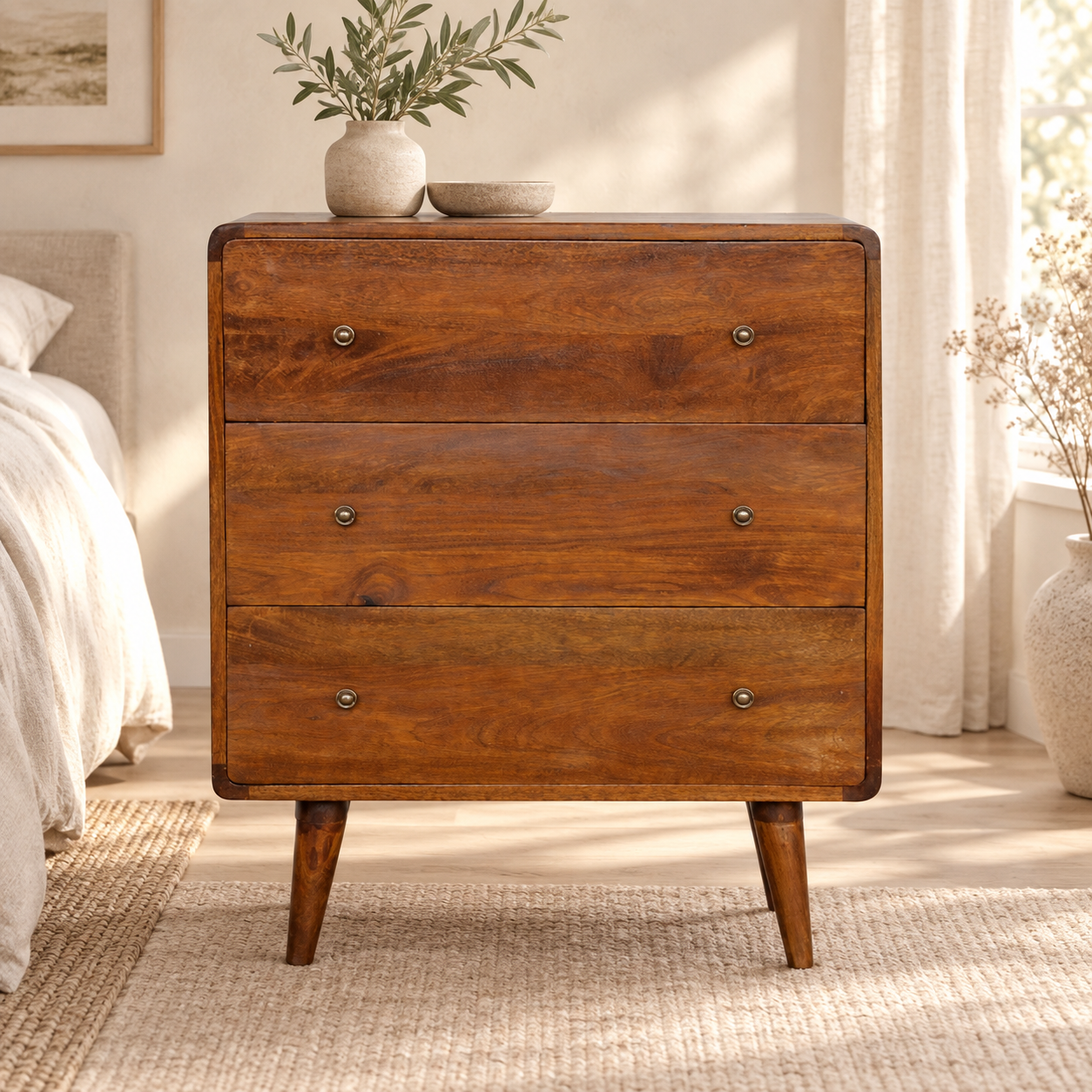 Lina Curved Chest — Chestnut — styled interior
