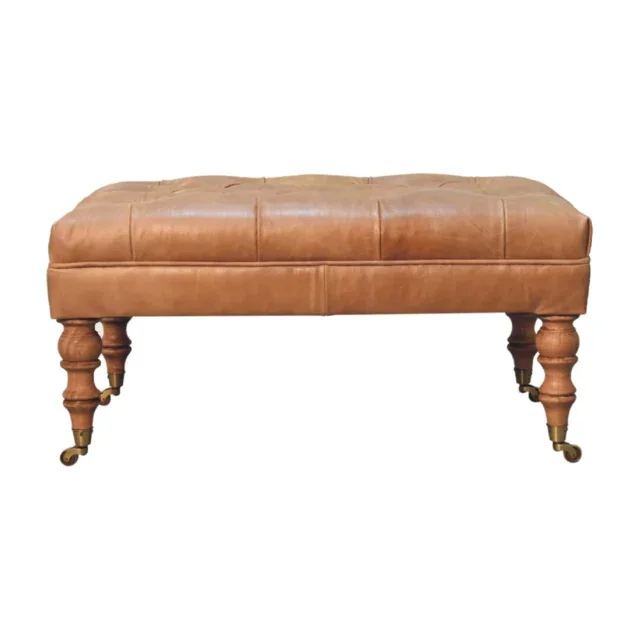 Forma Buffalo Tan Leather Ottoman with Castor Legs — Light Walnut — alternate view