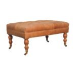 Forma Buffalo Tan Leather Ottoman with Castor Legs — Light Walnut — product photograph