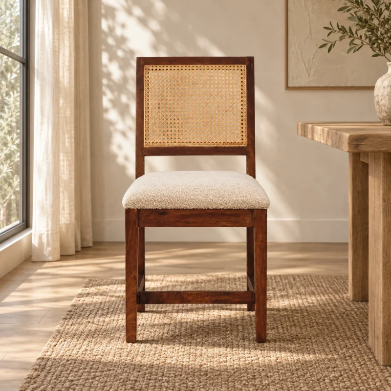 Saffron Rattan-Back Bouclé Chair — styled interior