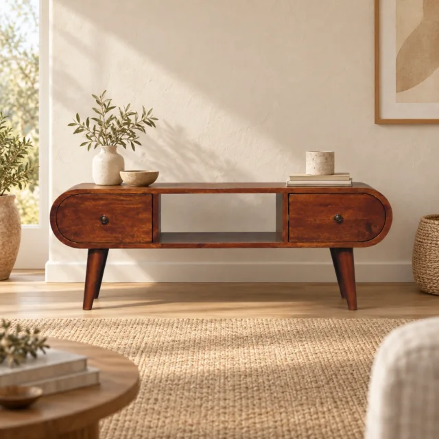 Lunden Media Unit — Chestnut — styled interior