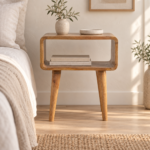 Lina Curved Open Bedside — Natural — styled interior