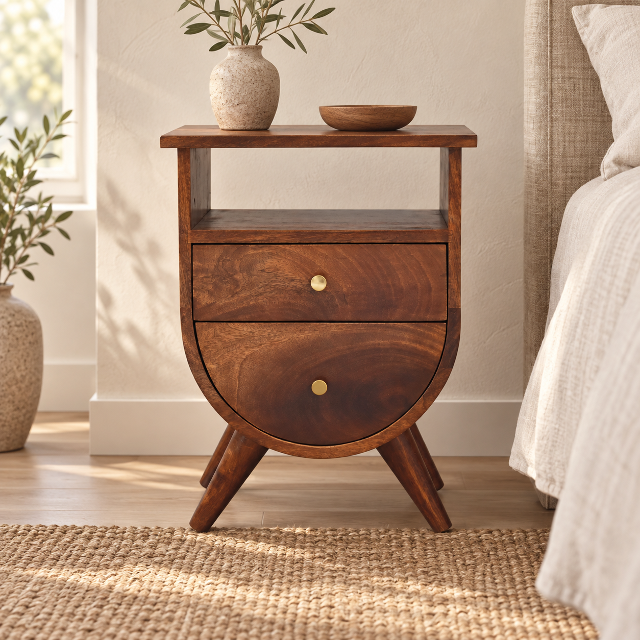Forma Split Bedside — Chestnut — styled interior