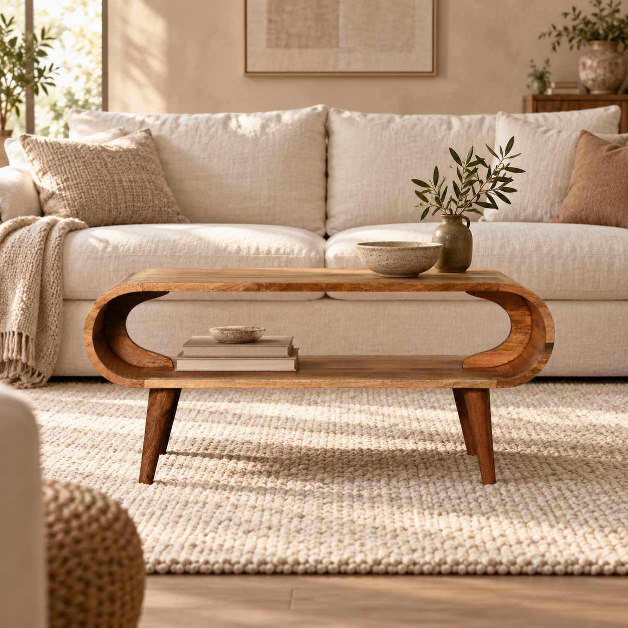 Amaya Compact Coffee Table — Natural in a styled interior