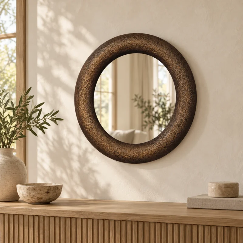Forma Hammered Round Mirror — styled interior