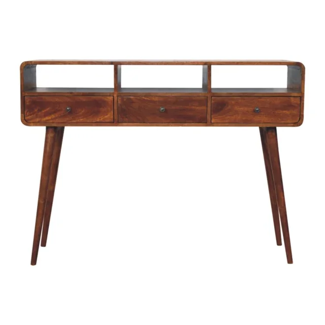 Lina Triple Curved Console Table — Chestnut — alternate view