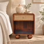 Forma Open Woven Bedside — Chestnut — styled interior