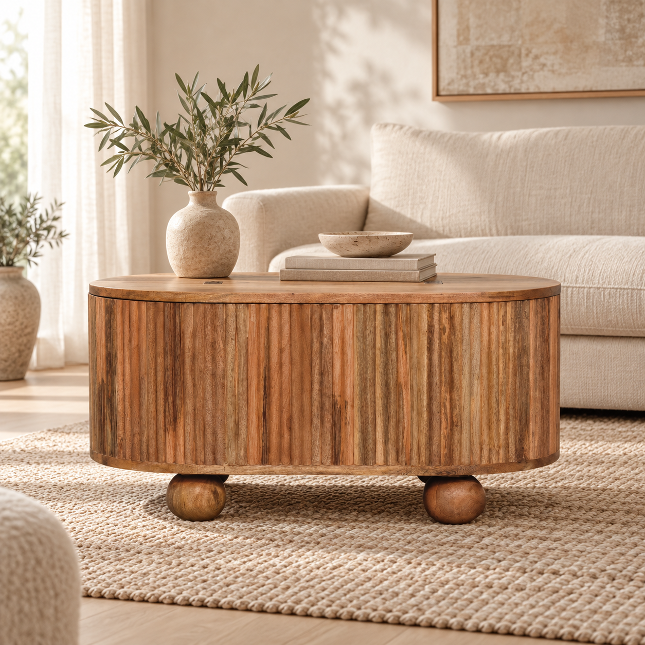 Soba Ball Lid-up Coffee Table — Natural — styled interior