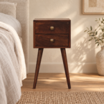 Forma Petite Two-Drawer Bedside — California Walnut — styled interior