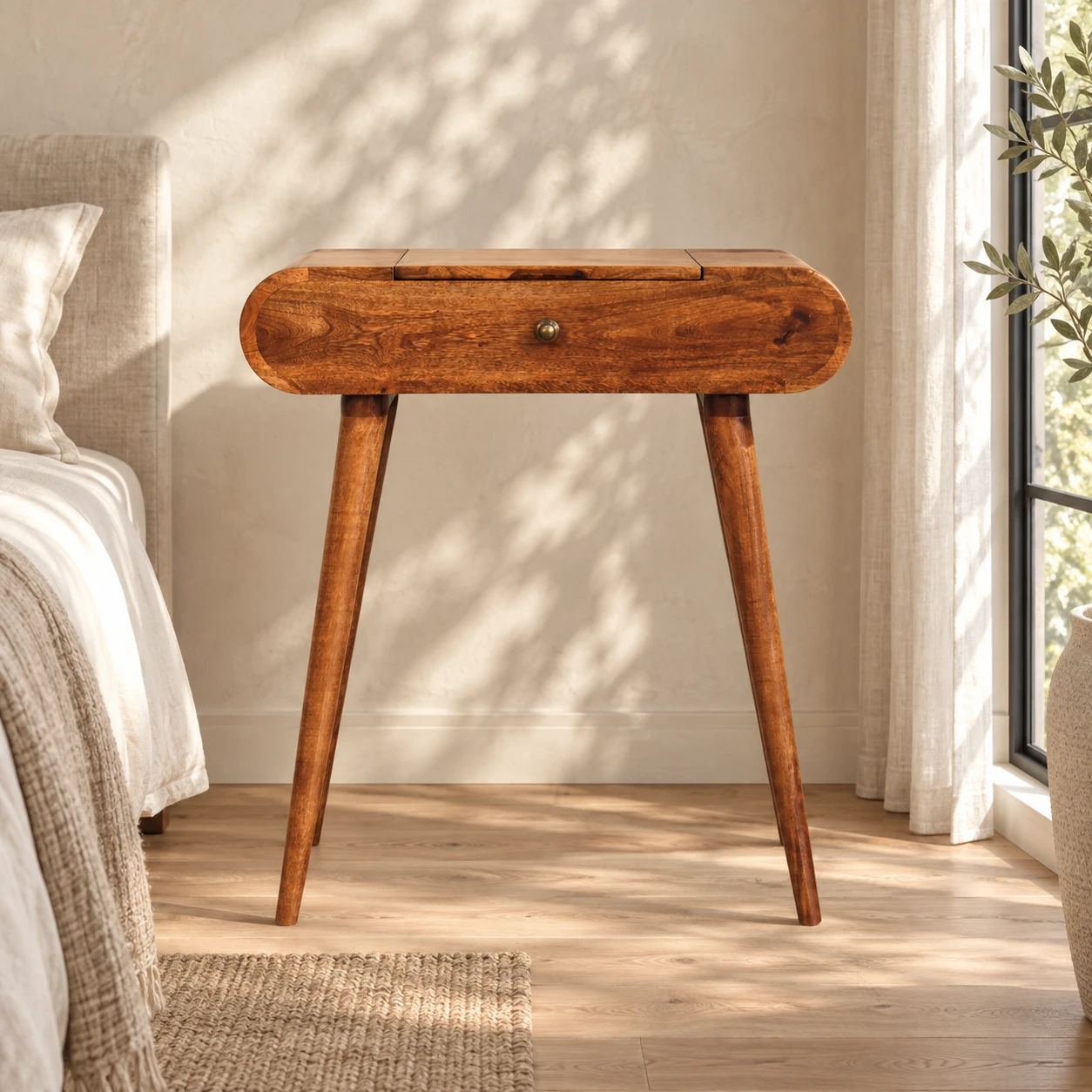 Lina Compact Foldaway Dressing Table — Honey — styled interior