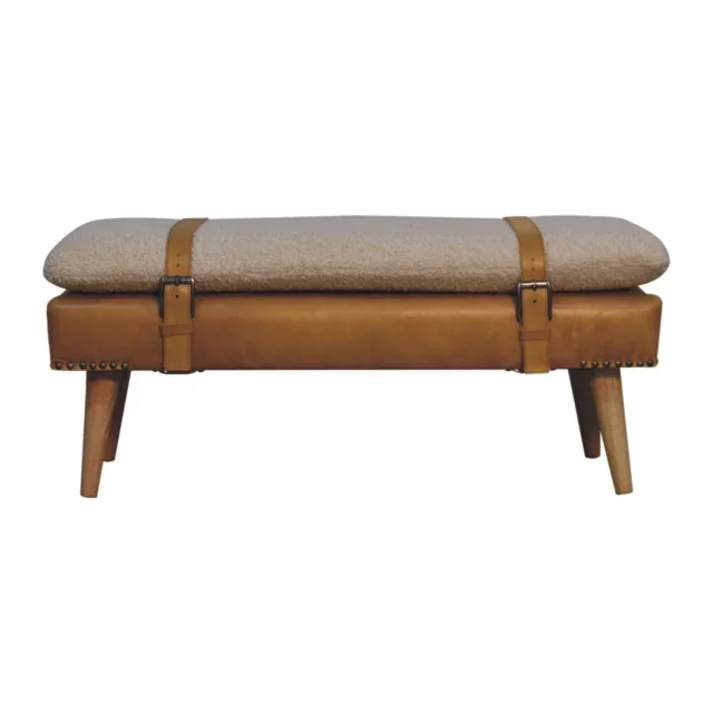 Forma Bouclé Buffalo Hide Tan Leather Bench — Natural — alternate view