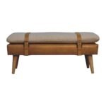 Forma Bouclé Buffalo Hide Tan Leather Bench — Natural — product photograph