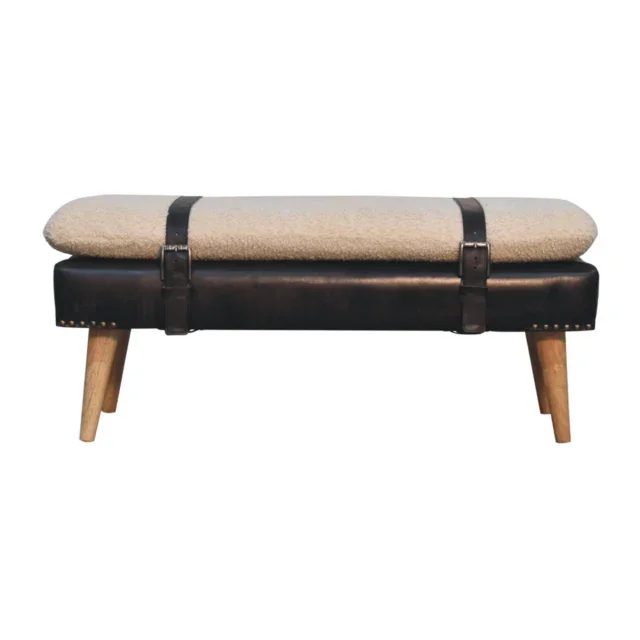 Forma Bouclé Buffalo Hide Black Leather Bench — Natural — alternate view