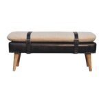 Forma Bouclé Buffalo Hide Black Leather Bench — Natural — product photograph